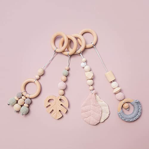 Let's Make Organic Wooden Play Gym with 4 Gym Toys Foldable Baby Play Gym Frame Activity Center Hanging Bar Newborn Gift