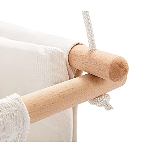 Mlian Secure Canvas and Wooden Baby Hanging Swing Seat Chair Indoor and Outdoor Hammock Backyard Outside Swing Kids Toys Swings 6-36 Months with Lace DÃ©cor Cushion and Natural Woodern Ring, Beige
