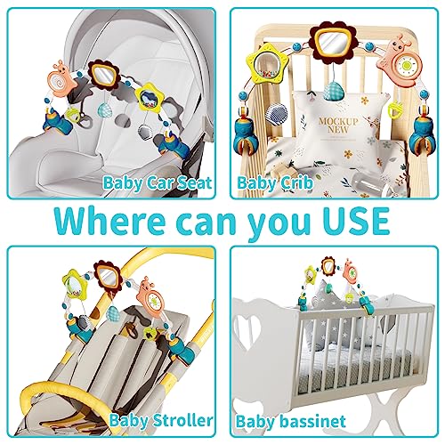 Jovow Baby Stroller Arch Toy with Calming The Elephant,Adjustable, Foldable Mobile Activity Arch,Sensory Travel Crib Bouncer and Baby Car Seat Toy for Toddler Boys Girls 0-24 Months
