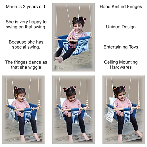 Mass Lumber Macrame Baby Swing Outdoor Indoor Seat Set with Secure Belt Mounting Hardwares Cushions Baby Hammock Hanging Chair for Infant Toddler Crochet Tree Boho Swing for Porch