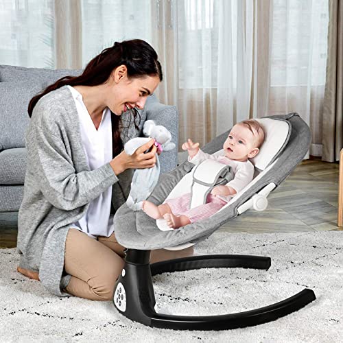 MISSAA Baby Swing for Infants, Bluetooth Electric Bouncer for Babies with 5 Sway Speeds, 3 Seat Positions, 12 Music, Remote Control, Gray