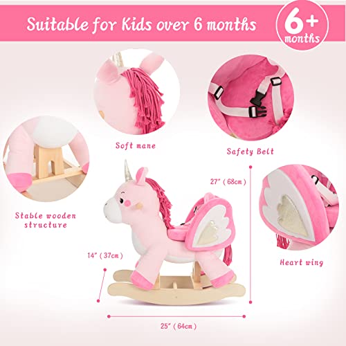 labebe - Baby Rocking Horse, Ride Unicorn, Kid Ride On Toy for 1-3 Year Old, Infant (Boy Girl) Plush Animal Rocker, Toddler/Child Stuffed Ride Toy (Pink)