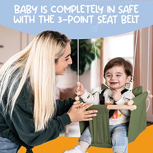 Mass Lumber Infant Swing Outdoor with Safety Belt, Ceiling Hardwares, Storage Bag. Toddler Swings For Outside Baby Swing Outdoor Baby Swings for Infants Outdoor Toddler Swing Canvas Baby Swing Seat