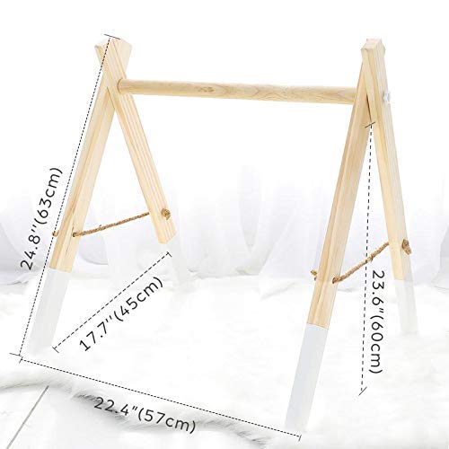 Let's Make Organic Wooden Play Gym with 4 Gym Toys Foldable Baby Play Gym Frame Activity Center Hanging Bar Newborn Gift
