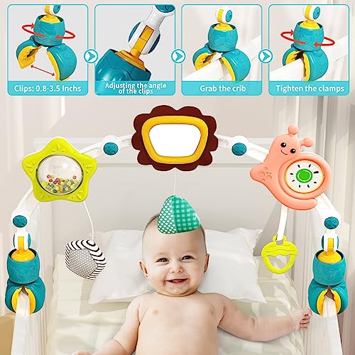 Jovow Baby Stroller Arch Toy with Calming The Elephant,Adjustable, Foldable Mobile Activity Arch,Sensory Travel Crib Bouncer and Baby Car Seat Toy for Toddler Boys Girls 0-24 Months