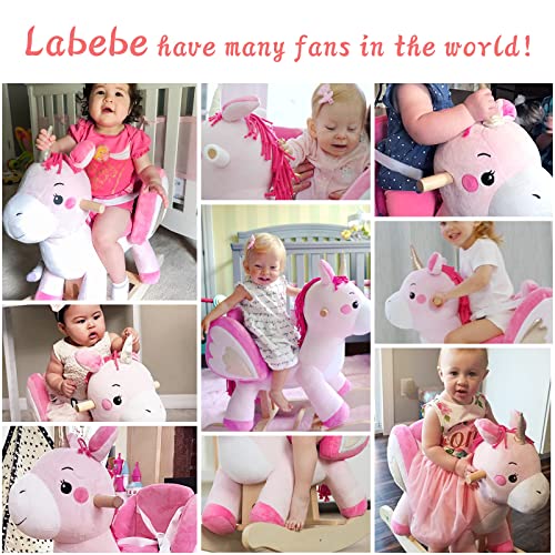labebe - Baby Rocking Horse, Ride Unicorn, Kid Ride On Toy for 1-3 Year Old, Infant (Boy Girl) Plush Animal Rocker, Toddler/Child Stuffed Ride Toy (Pink)