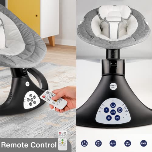 MISSAA Baby Swing for Infants, Bluetooth Electric Bouncer for Babies with 5 Sway Speeds, 3 Seat Positions, 12 Music, Remote Control, Gray