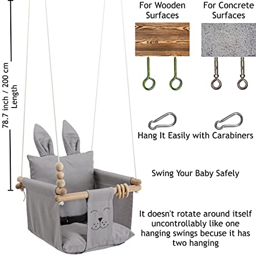 Mass Lumber Canvas Grey Baby Swing Outdoor Indoor Seat Set with Belt, Mounting Hardwares, Two Cushions Baby Hammock Hanging Chair for Infants Baby Gift Toddler Fabric Swing for Porch