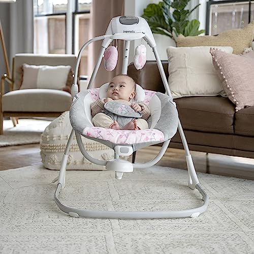 Compact Lightweight 6-Speed Baby Swing with Vibrations (Pink)