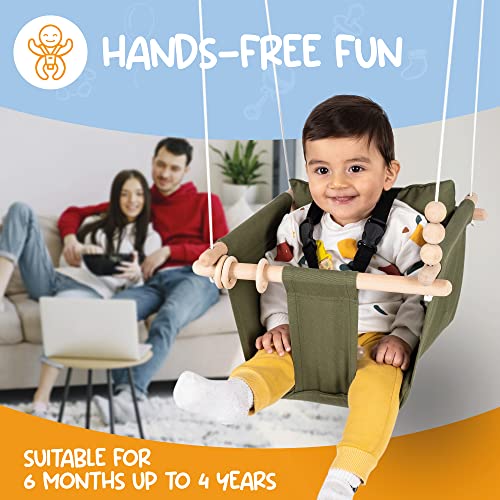 Mass Lumber Infant Swing Outdoor with Safety Belt, Ceiling Hardwares, Storage Bag. Toddler Swings For Outside Baby Swing Outdoor Baby Swings for Infants Outdoor Toddler Swing Canvas Baby Swing Seat