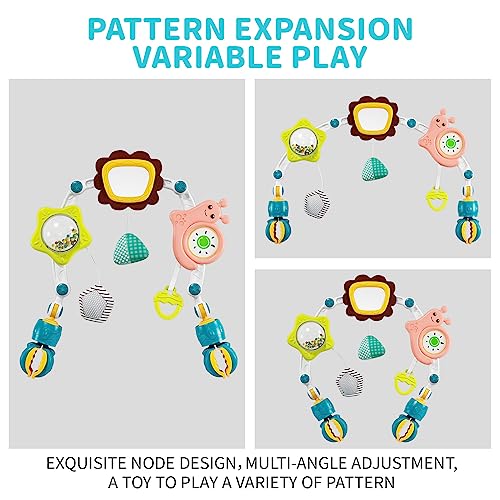 Jovow Baby Stroller Arch Toy with Calming The Elephant,Adjustable, Foldable Mobile Activity Arch,Sensory Travel Crib Bouncer and Baby Car Seat Toy for Toddler Boys Girls 0-24 Months