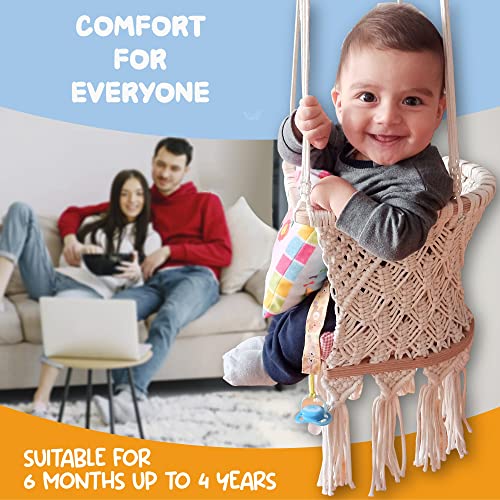 Mass Lumber Macrame Baby Swing Indoor with Ceiling Hardwares, Cushion and Storage Bag - Boho Baby Swing Outdoor - Infant Swing Outdoor - Baby Swings for Infants to Toddler Outdoor Baby Swing Seat