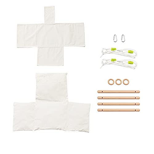 Mlian Secure Canvas and Wooden Baby Hanging Swing Seat Chair Indoor and Outdoor Hammock Backyard Outside Swing Kids Toys Swings 6-36 Months with Lace DÃ©cor Cushion and Natural Woodern Ring, Beige