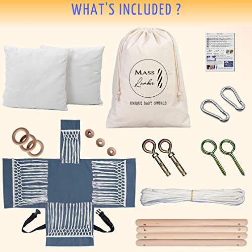 Mass Lumber Macrame Baby Swing Outdoor Indoor Seat Set with Secure Belt Mounting Hardwares Cushions Baby Hammock Hanging Chair for Infant Toddler Crochet Tree Boho Swing for Porch