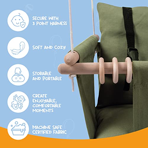 Mass Lumber Infant Swing Outdoor with Safety Belt, Ceiling Hardwares, Storage Bag. Toddler Swings For Outside Baby Swing Outdoor Baby Swings for Infants Outdoor Toddler Swing Canvas Baby Swing Seat