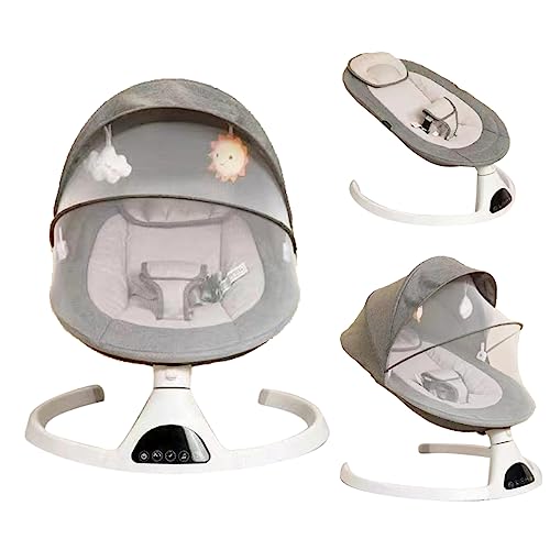 Luxccaiw Baby Swing for Infants,Electric Bouncer for Babies- Bluetooth Touch Screen/Remote ControTiming Function 5 Swing Speeds Baby Rocker Chair with Music Speaker 5 Point Harness Remote Control Gray