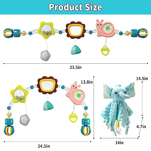 Jovow Baby Stroller Arch Toy with Calming The Elephant,Adjustable, Foldable Mobile Activity Arch,Sensory Travel Crib Bouncer and Baby Car Seat Toy for Toddler Boys Girls 0-24 Months
