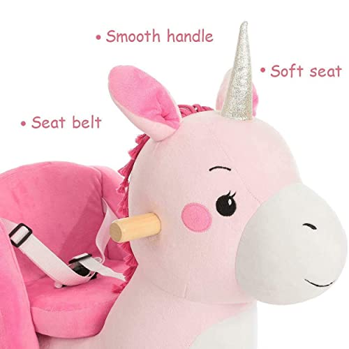 labebe - Baby Rocking Horse, Ride Unicorn, Kid Ride On Toy for 1-3 Year Old, Infant (Boy Girl) Plush Animal Rocker, Toddler/Child Stuffed Ride Toy (Pink)