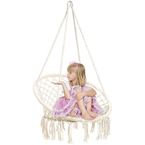 Mertonzo Hammock Swing Chair for 2-16 Years Old Kids,Handmade Knitted Macrame Hanging Swing Chair for Indoor,Bedroom,Yard,Garden- 230 Pound Capacity