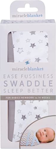 Miracle Blanket Swaddle Wrap for Newborn Infant Baby, Grey Stars