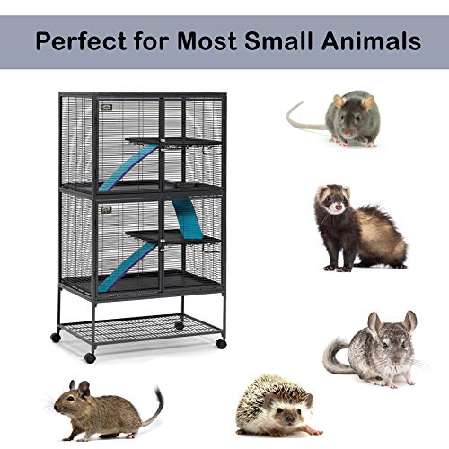MidWest Deluxe Critter Nation Double Unit Small Animal Cage (Model 162) Includes 2 leak-Proof Pans, 2 Shelves, 3 Ramps w/ Ramp Covers & 4 locking Wheel Casters, Measures 36"L x 24"W x 63"H Inches, Ideal for Dagus, Rats, Ferrets, Sugar Gliders