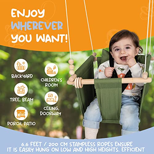 Mass Lumber Infant Swing Outdoor with Safety Belt, Ceiling Hardwares, Storage Bag. Toddler Swings For Outside Baby Swing Outdoor Baby Swings for Infants Outdoor Toddler Swing Canvas Baby Swing Seat