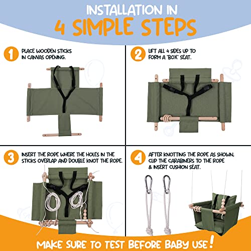 Mass Lumber Infant Swing Outdoor with Safety Belt, Ceiling Hardwares, Storage Bag. Toddler Swings For Outside Baby Swing Outdoor Baby Swings for Infants Outdoor Toddler Swing Canvas Baby Swing Seat