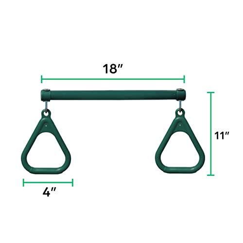 Jungle Gym Kingdom 18" Trapeze Swing Bar Rings 48" Heavy Duty Chain Swing Set Accessories & Locking Carabiners (Green)