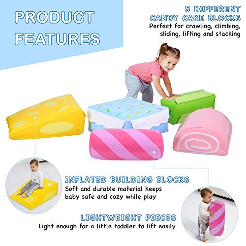 MAGIFIRE 5 Pieces Inflatable Climb and Crawl Play Set Blocks Climbing Toys Gifts for Baby Infants Toddlers Indoor, Lightweighted Blocks with Velcro, Anti-Slip and Flexible Combination