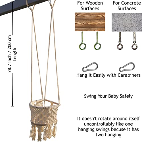 Mass Lumber Macrame Baby Swing Indoor with Ceiling Hardwares, Cushion and Storage Bag - Boho Baby Swing Outdoor - Infant Swing Outdoor - Baby Swings for Infants to Toddler Outdoor Baby Swing Seat