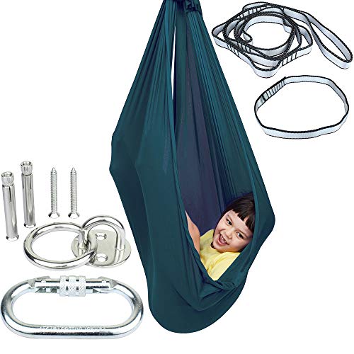Indoor Therapy Sensory Swing for Kids with Mounting Hardware, Adjustable Snuggle Cuddle Hammock Lycra Swings Has Calming Effect On Child with Special Needs (Dark Green)