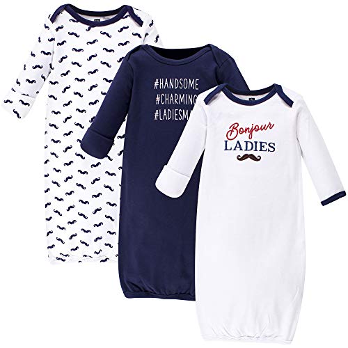 Hudson Baby Unisex Cotton Gowns, Bonjour, 0-6 Months
