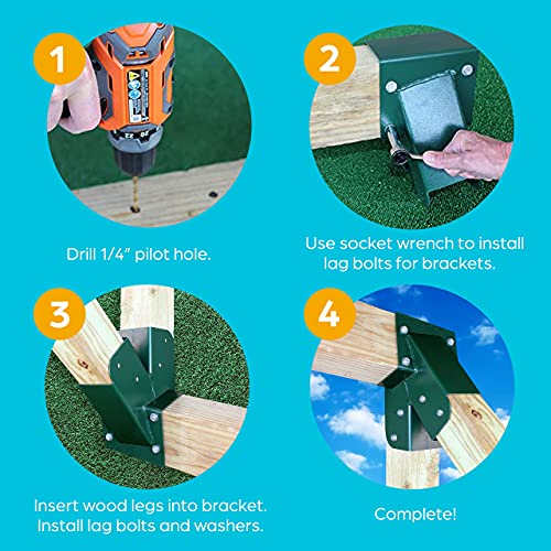 Jungle Gym Kingdom A-Frame 2 Brackets for DIY Swing Beam Set Kit Green | 3" Mounting Hardware