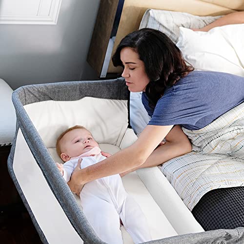 Mika Micky Bedside Sleeper Easy Folding Portable Crib,Grey
