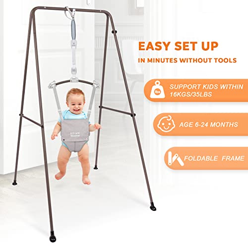 Infant Master Baby Jumper, Stand for Jumper and Bouncers w/Adjustable Seat Bag, Sturdy Frame Structure for Baby Bouncing & Swing Jumper w/Steel Spring, Wise Gift Choice for Infant & Toddler, Grey