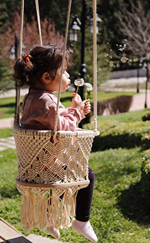 Mass Lumber Macrame Baby Swing Indoor with Ceiling Hardwares, Cushion and Storage Bag - Boho Baby Swing Outdoor - Infant Swing Outdoor - Baby Swings for Infants to Toddler Outdoor Baby Swing Seat