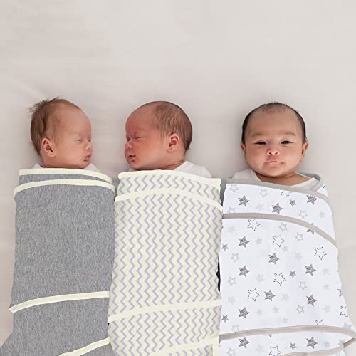 Miracle Blanket Swaddle Wrap for Newborn Infant Baby, Grey Stars
