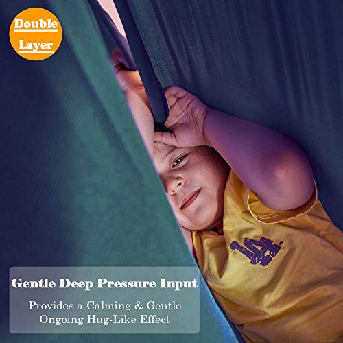 Indoor Therapy Sensory Swing for Kids with Mounting Hardware, Adjustable Snuggle Cuddle Hammock Lycra Swings Has Calming Effect On Child with Special Needs (Dark Green)