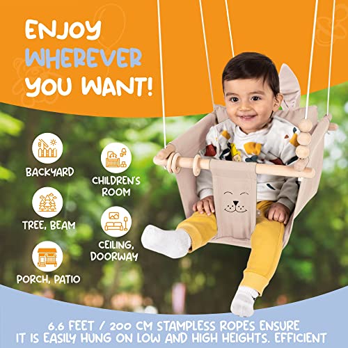Mass Lumber Canvas Baby Swing Outdoor Indoor Seat Set with Secure Belt, Mounting Hardwares, Two Cushions Baby Hammock Hanging Chair for Infants Toddler Baby Tree Swing for Porch Backyard