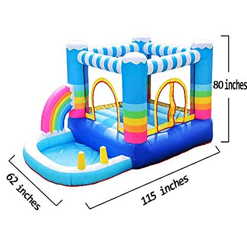 MEIOUKA Kids Inflatable Bounce Houses Jumper with 350W Blower Small Ball Pit Water Pool Rainbow Blow up Small Inflatable Bounce House for Kids Toddlers Indoor Outdoor Jumping Bouncer Party Yard Toys