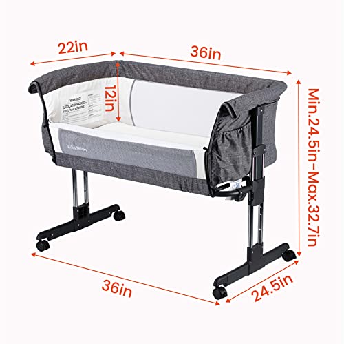 Mika Micky Bedside Sleeper Easy Folding Portable Crib,Grey
