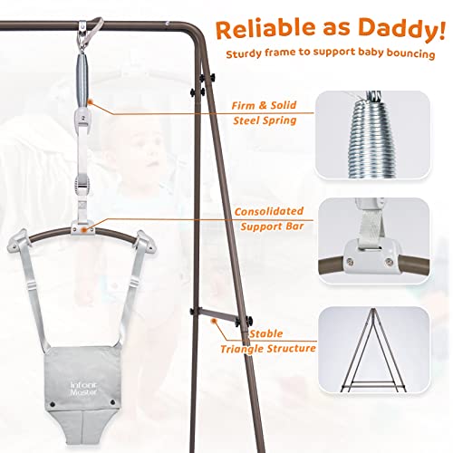 Infant Master Baby Jumper, Stand for Jumper and Bouncers w/Adjustable Seat Bag, Sturdy Frame Structure for Baby Bouncing & Swing Jumper w/Steel Spring, Wise Gift Choice for Infant & Toddler, Grey