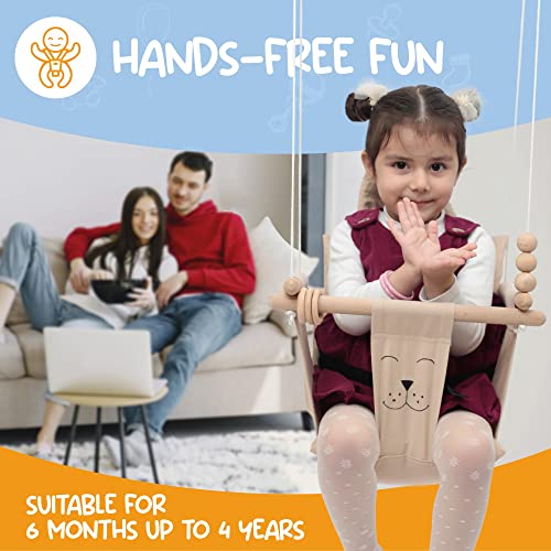 Mass Lumber Canvas Baby Swing Outdoor Indoor Seat Set with Secure Belt, Mounting Hardwares, Two Cushions Baby Hammock Hanging Chair for Infants Toddler Baby Tree Swing for Porch Backyard