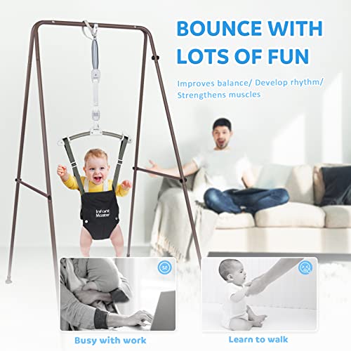 Infant Master Baby Jumper, Stand for Jumper and Bouncers w/Adjustable Seat Bag, Sturdy Frame Structure for Baby Bouncing & Swing Jumper w/Steel Spring, Wise Gift Choice for Infant & Toddler, Black