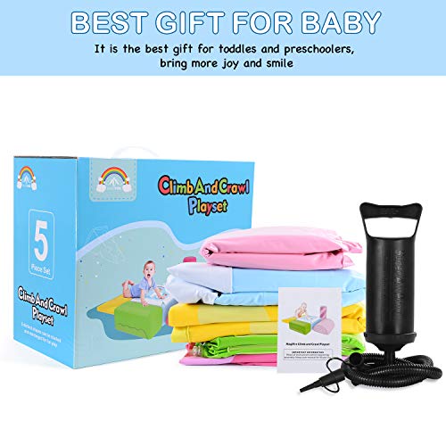 MAGIFIRE 5 Pieces Inflatable Climb and Crawl Play Set Blocks Climbing Toys Gifts for Baby Infants Toddlers Indoor, Lightweighted Blocks with Velcro, Anti-Slip and Flexible Combination