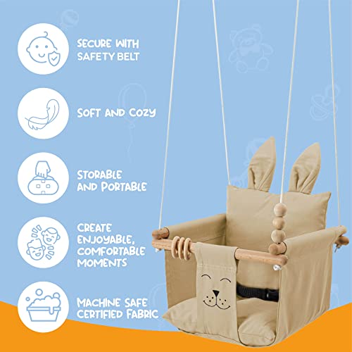 Mass Lumber Canvas Baby Swing Outdoor Indoor Seat Set with Secure Belt, Mounting Hardwares, Two Cushions Baby Hammock Hanging Chair for Infants Toddler Baby Tree Swing for Porch Backyard