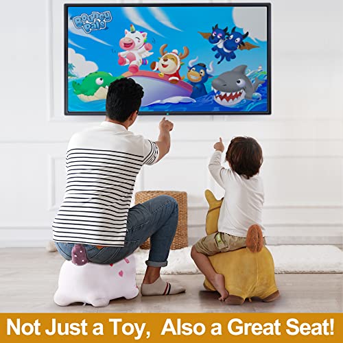 iPlay, iLearn Yellow Hopping Horse, Outdoors Ride On Bouncy Animal Play Toys, Inflatable Hopper Plush Covered with Pump, Activities Gift for 18 Months, 2, 3, 4, 5 Year Old Kids Toddlers Boys Girls