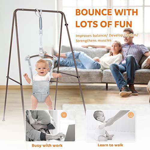 Infant Master Baby Jumper, Stand for Jumper and Bouncers w/Adjustable Seat Bag, Sturdy Frame Structure for Baby Bouncing & Swing Jumper w/Steel Spring, Wise Gift Choice for Infant & Toddler, Grey