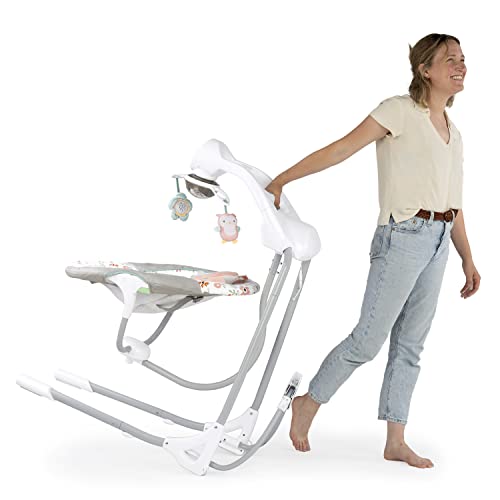 Ingenuity InLighten 5-Speed Baby Swing - Swivel Infant Seat, 5 Point Safety Harness, Nature Sounds, Lights - Nally Owl