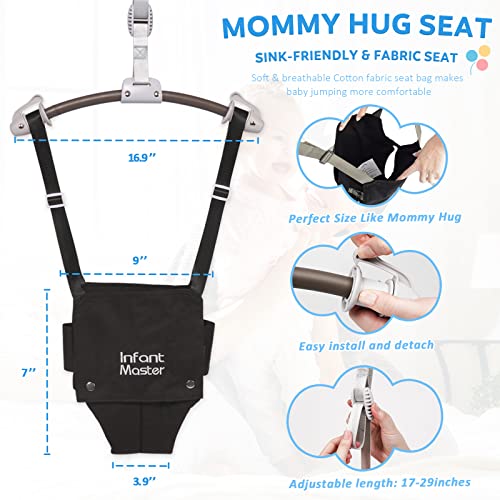 Infant Master Baby Jumper, Stand for Jumper and Bouncers w/Adjustable Seat Bag, Sturdy Frame Structure for Baby Bouncing & Swing Jumper w/Steel Spring, Wise Gift Choice for Infant & Toddler, Black